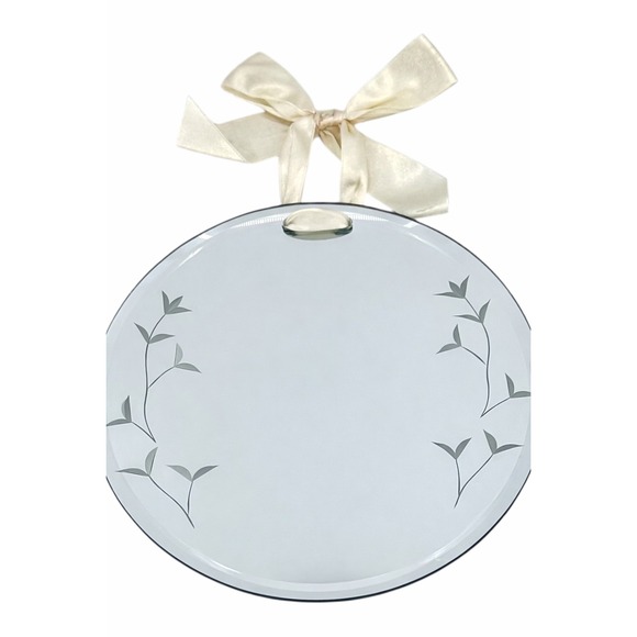 Vintage Round Hanging Mirror 7" Etched Floral Glass Satin Ribbon Cottagecore - Picture 5 of 8